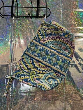 Vera Bradley Quilted Cosmetic Bag Blue Floral Pattern Boho Cotton Purse